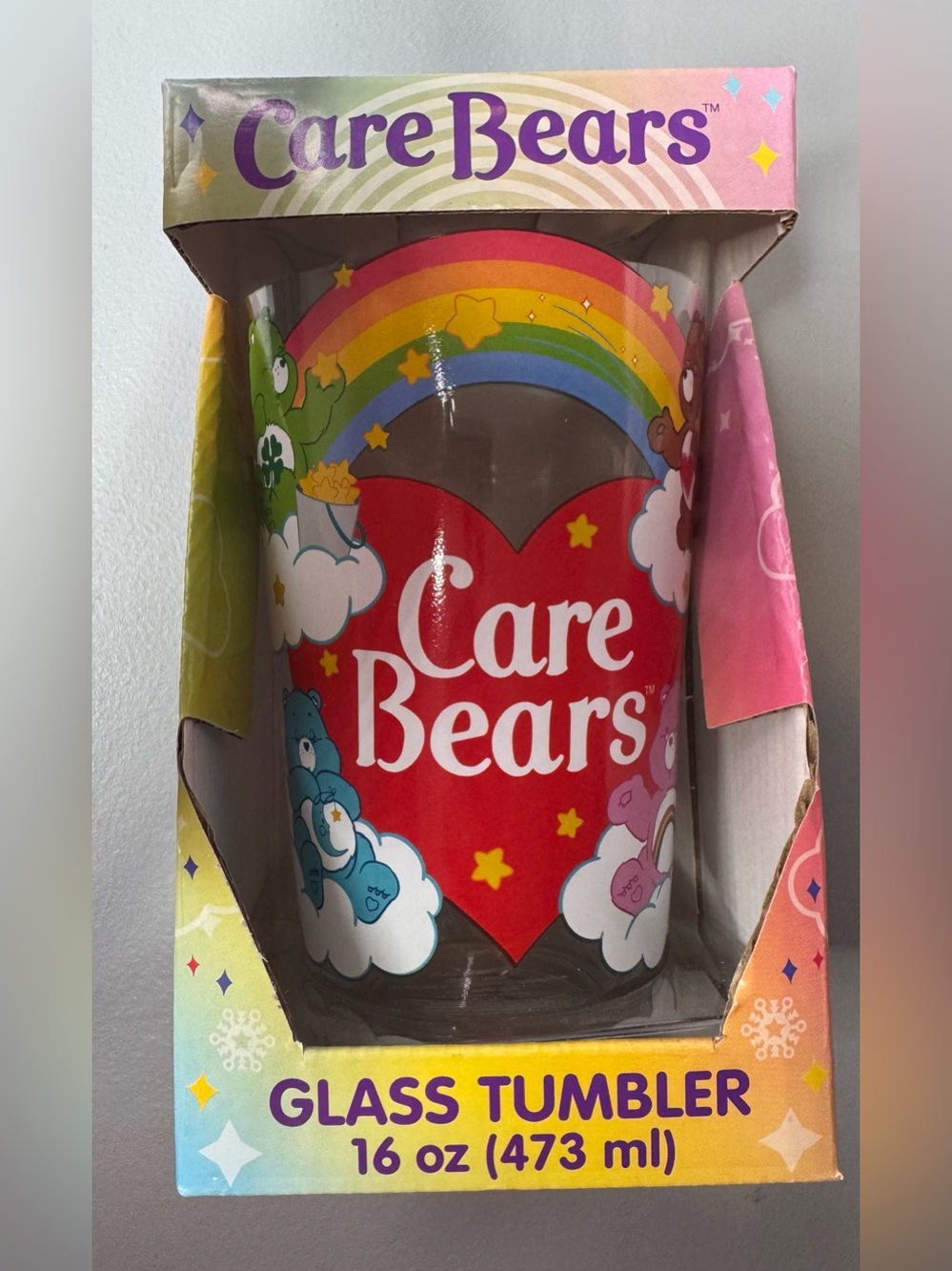 Care Bears Red Heart Rainbow Glass Tumbler 16oz rainbow tenderheart cheer bear